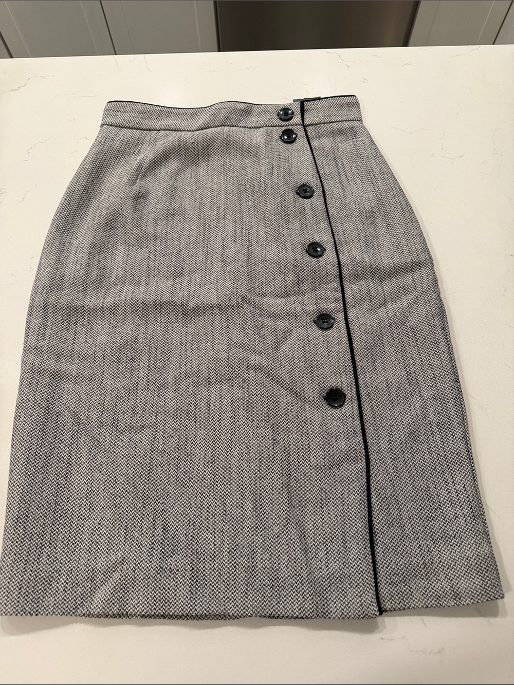 H&M Black and White Tweed-Effect Button Pencil Skirt